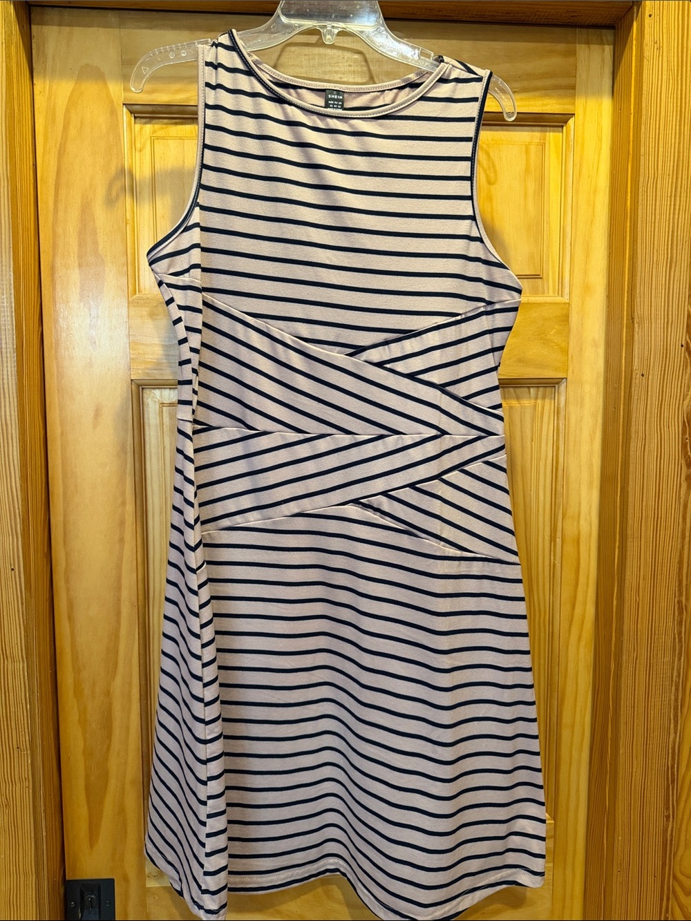 Striped Sleeveless Sheath Dress in Pink and Navy - Casual Chic